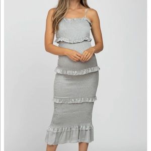 NWT Sage Satin Smocked Fitted Maternity Midi Dress